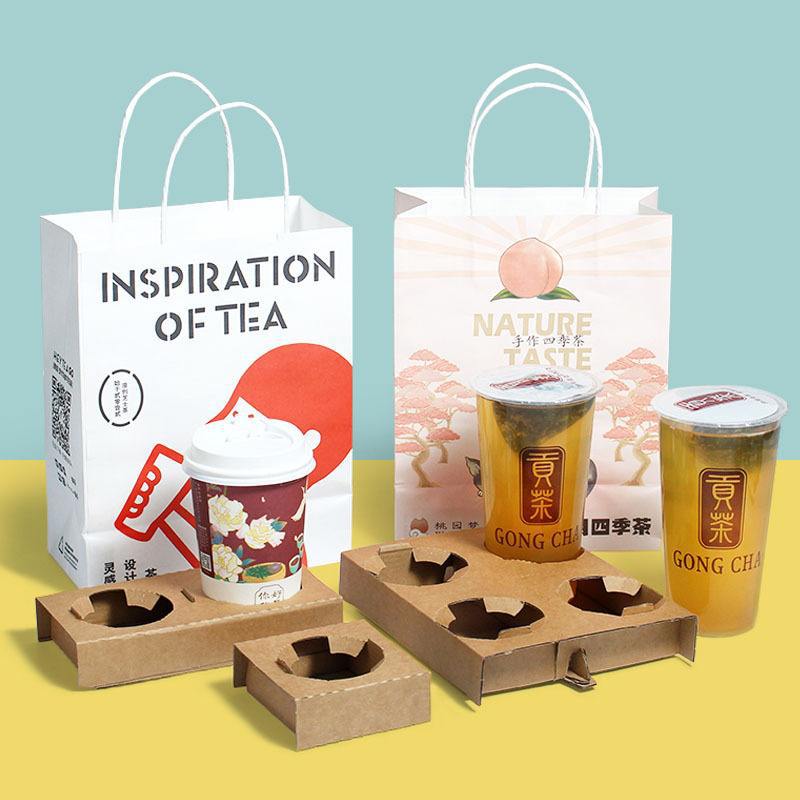 Wholesale of kraft paper bags for small gifts, hand-held bags, takeout bags for catering, and bags for clothing packaging can be printed with logos Application Scenario