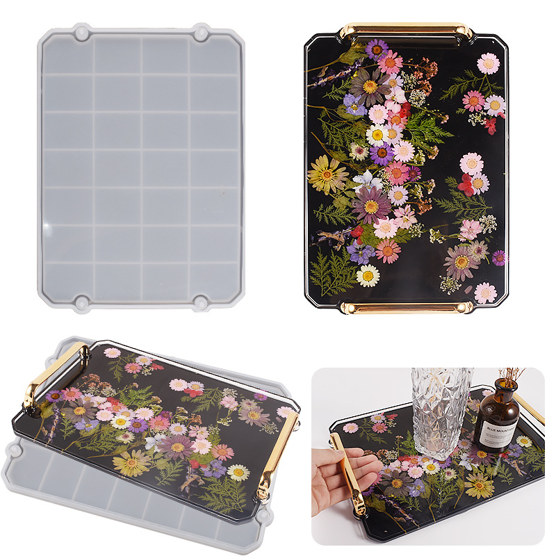 Crystal resin DIY tray mold, large rectangular fruit plate, dinner plate holder, tea tray, coaster, table, gypsum silicone mold