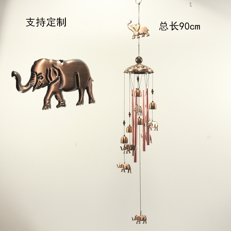 Electroplated Brass Metal Tube Bell Wind Chimes Hanging Decoration Three-Dimensional Elephant Balcony Courtyard Retro Cross-Border Amazon