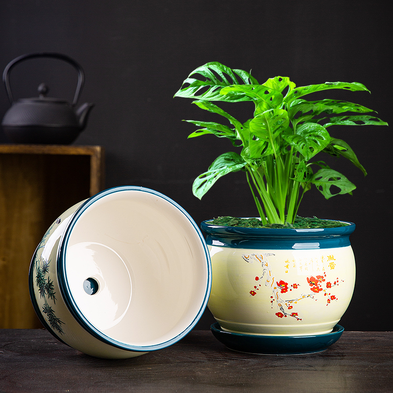 Jie Hang New Flower Pot Ceramic Large With Tray Creative Home Balcony Phalaenopsis Flower Pot Succulent Breathable Flower Pot Application Scenario