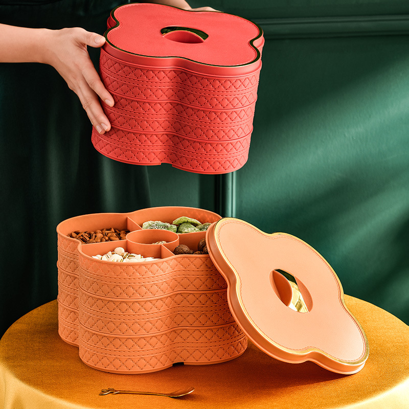 New light luxury faux leather fruit plate, multi-layer dried fruit box, compartments with LIDS, nut and candy box, living room snack plate details Picture
