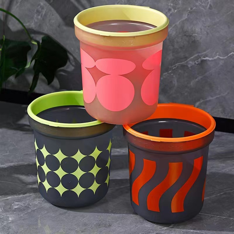 Circular trash can with pressure ring, plastic trash can for household use in living room, bathroom, kitchen, bedroom, toilet and office