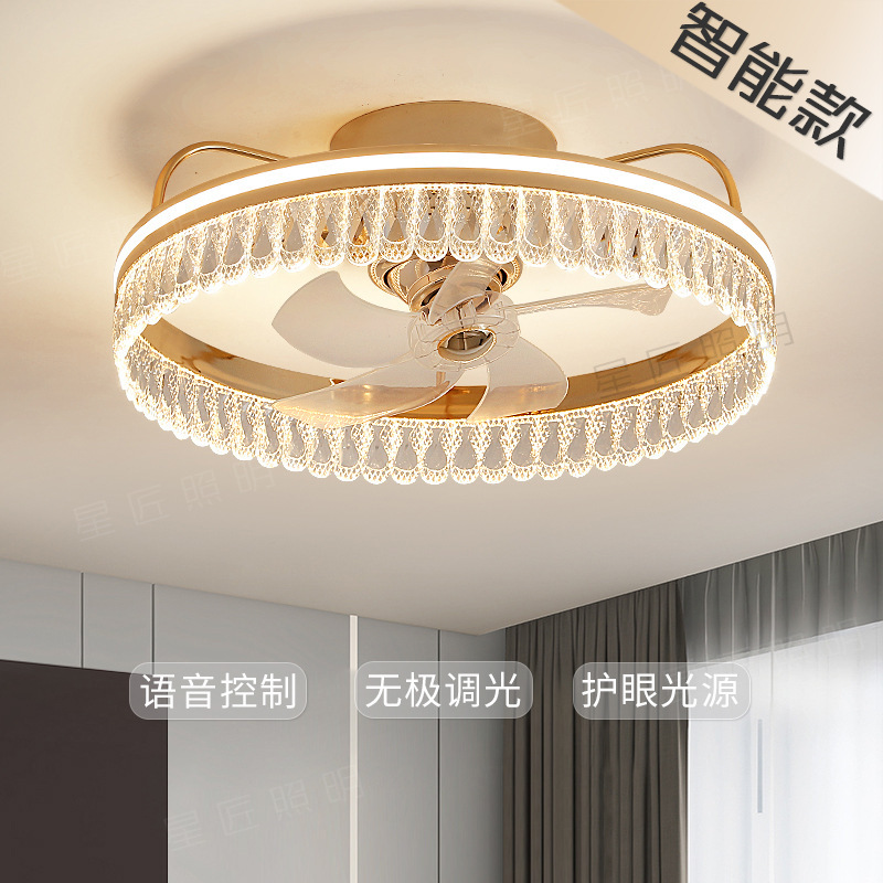 K9 Crystal oscillating fan light ceiling-mounted, modern and simple bedroom, princess room electric fan light, light luxury living room ceiling fan light full figure