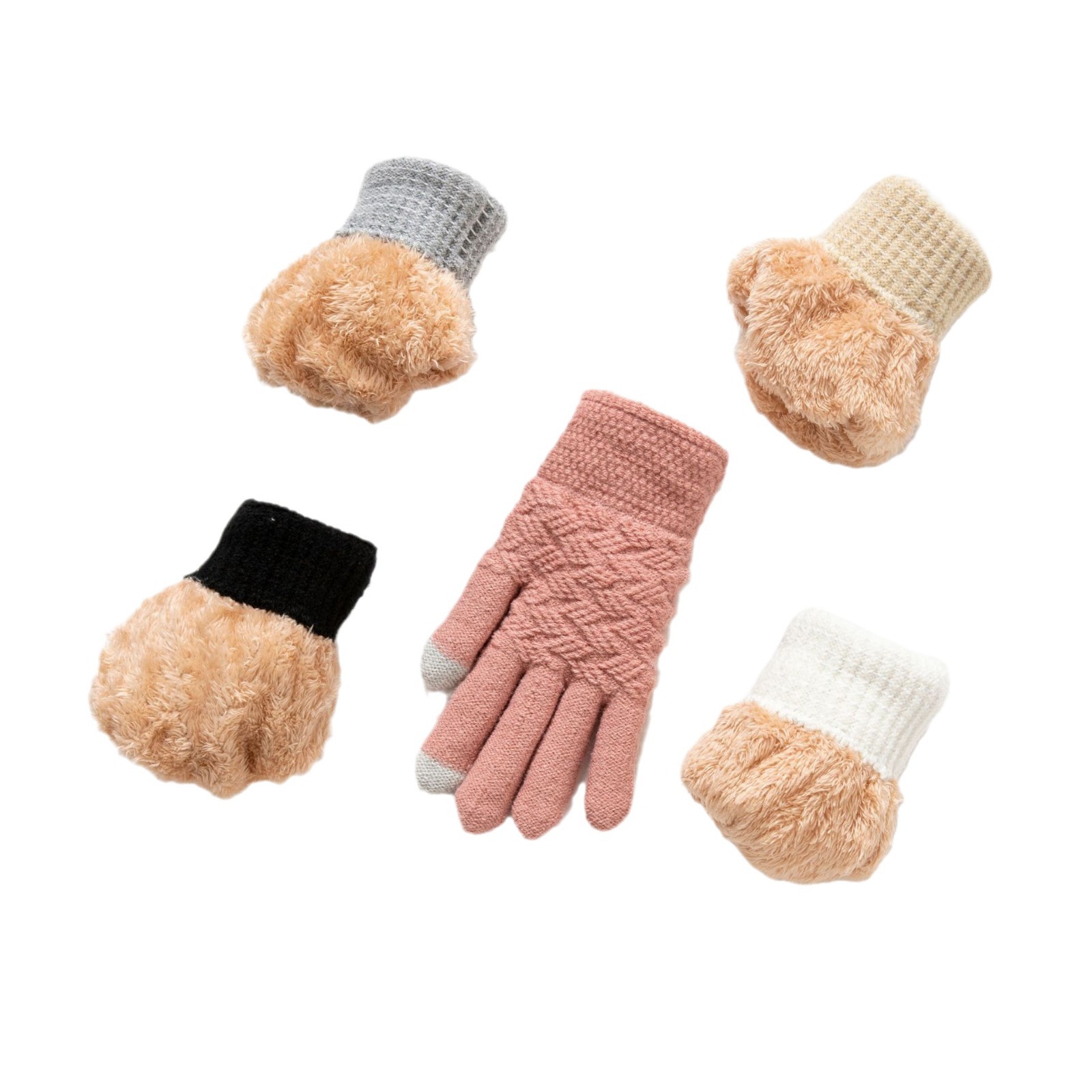Cross-border Amazon gloves, double-layer fleece thickened Arctic fleece sports winter knitted touch screen cycling warm gloves