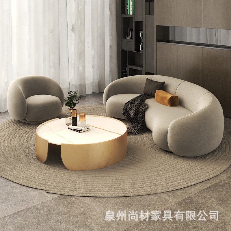 奶油风沙发家用布艺沙发酒店休闲双人云朵沙发椅科技布弧形小沙发细节图