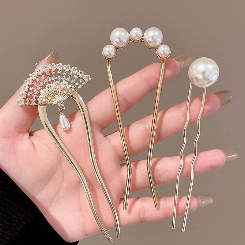 U-shaped pearl hairpin, a high-end hairpin for women's updo, a new high-end hairpin for the back of the head in 2025 Specification image