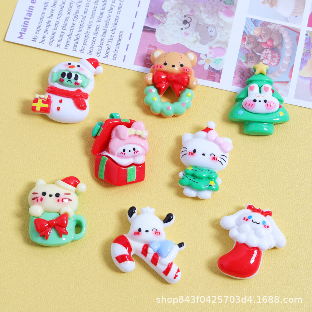 Christmas-themed Sanrio resin accessories diy cream glue phone case material jewelry making Crocs clasp patches details Picture