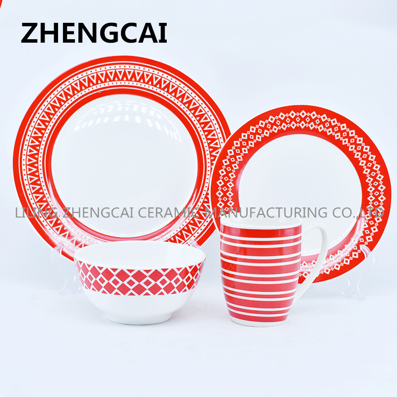 Christmas export product four-piece set of ceramic tableware, customizable logo/ ceramic bowl and plate set