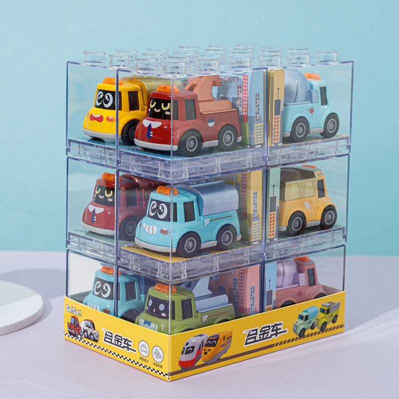 Alloy car model simulation Q-version engineering vehicle, forklift transport vehicle with storage box, rebound car, boys' toy Specification image