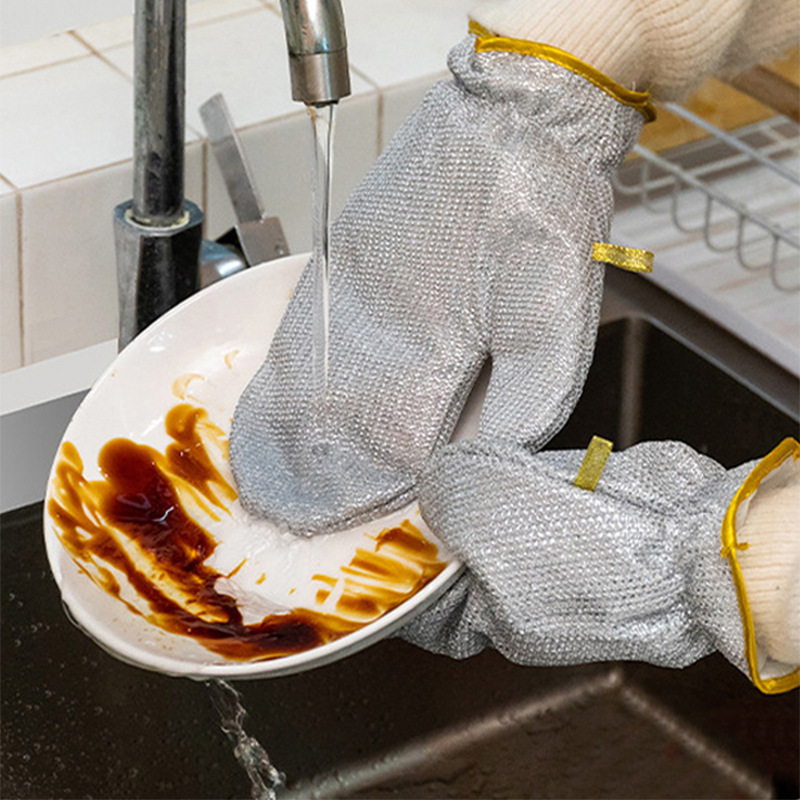 钢丝洗碗手套厨房家务清洁耐用防水刷碗非钢丝球防烫隔热刷锅手套详情图1