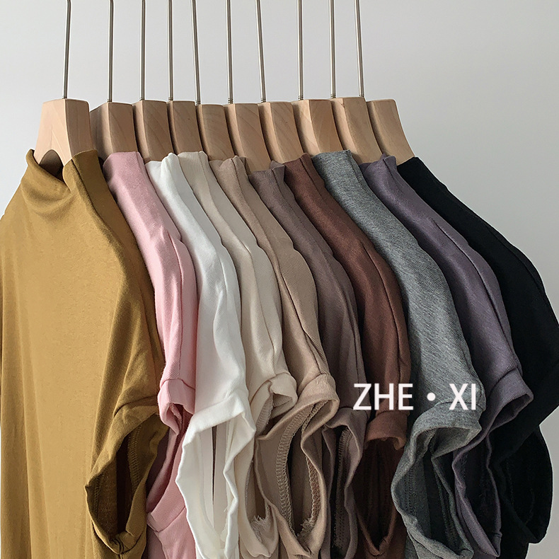 Zhe Xi's semi-high-neck base layer for women's 2022 autumn collection, a new fitted short-sleeved top paired with a Modal T-shirt for women, 1177 details Picture