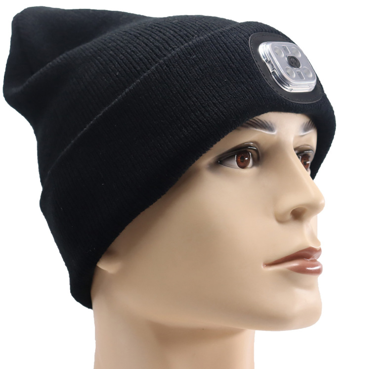 European and American markets LED yarn hat LED light knitted hat autumn and winter night fishing with light luminous hat