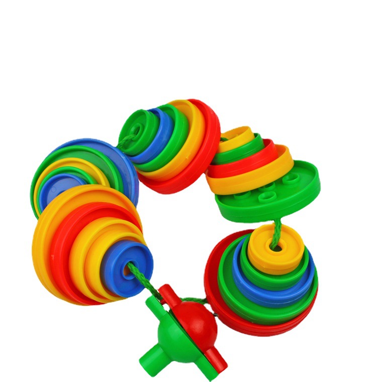 Stacked high button threading toys for children, DIY desktop educational building blocks, eco-friendly plastic threading building blocks, Hualong educational toys Item Picture