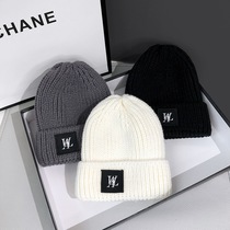 Korean ins knitted hat female autumn and winter all-match fit round face warm woolen hat white trend gangster hat male