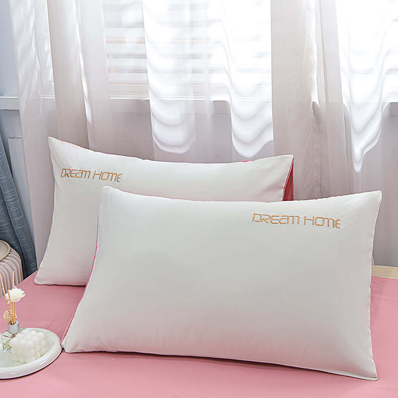 Light luxury solid color double-piece embroidered washed cotton four-piece set, cotton quilt cover, bed sheet cover, quilt cover three-piece set, student dormitory bed cap Application Scenario