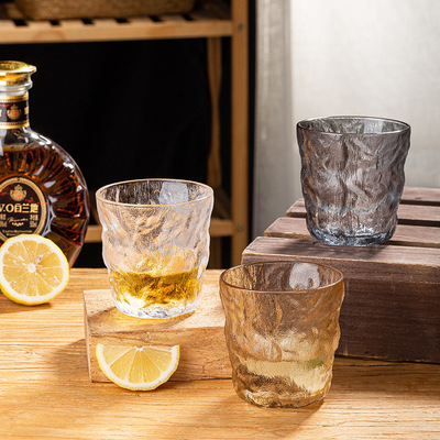 玻璃杯子ins风茶杯冰川纹创意水杯 日式锤纹杯威士忌酒杯礼批发