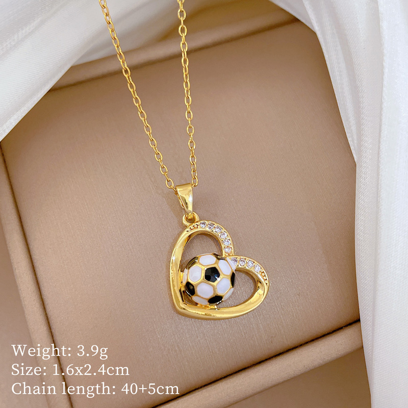 【钛钢】爱心滴油足球轻奢风气质华丽满钻项链女百搭锁骨链钛钢链详情2