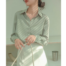 2023春季新款时尚高端缎面衬衫女长袖韩版宽松职业装气质通勤衬衣
