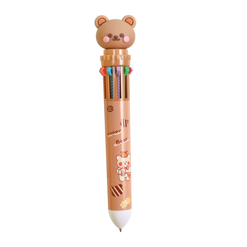 Bear 10-Color Ballpoint Pen Cartoon Press Multi-Color Pen Student Writing Tool 10-Color Press Ballpoint Pen Item Picture