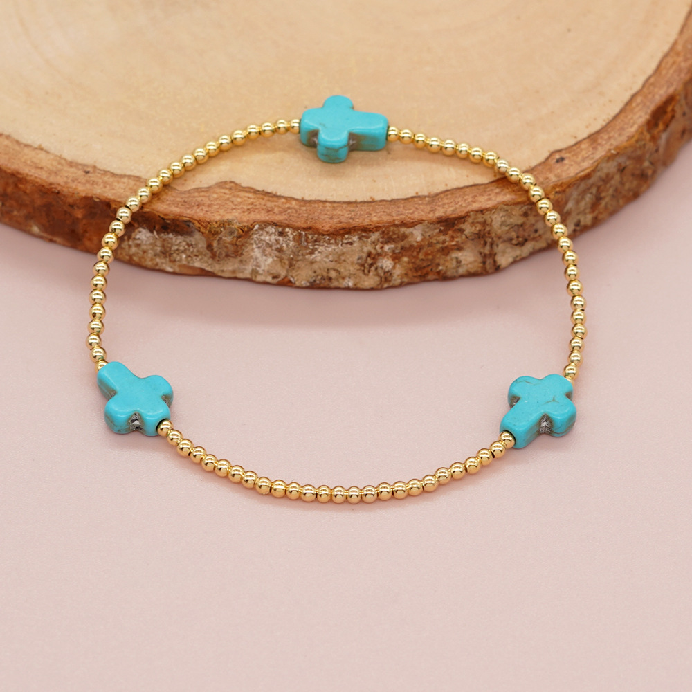 European And American Foreign Trade Cross-Border Hot Original Design Jewelry Turquoise Cross Beaded Couple Bracelet Gift Manufacturers Wholesale