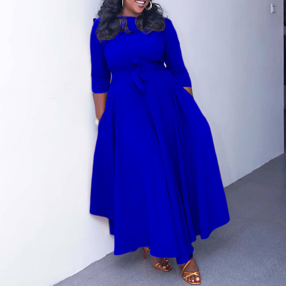 Q099 Cross-border Women's Clothing 2023 Autumn/Winter New Fashionable and elegant lace-up African plus-size MIDI dress for export