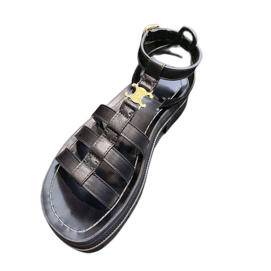 Arc De Triomphe Platform Sandals For Women 2023 New Roman Woven Leather Hollow Retro Casual British Style Beach Shoes Item Picture