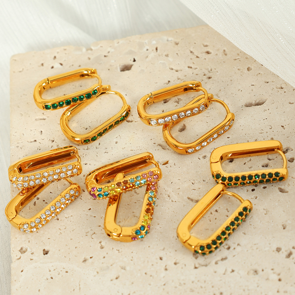 European and American geometric fashion design, zircon ear rings, earrings and accessories, fashionable titanium steel electroplated earrings details Picture
