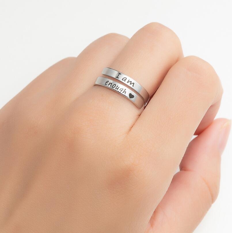 Vintage Open Ring Ins Fashion Stainless Steel Amazon Accessories I Am Enough Double Ring Women Wholesale Application Scenario