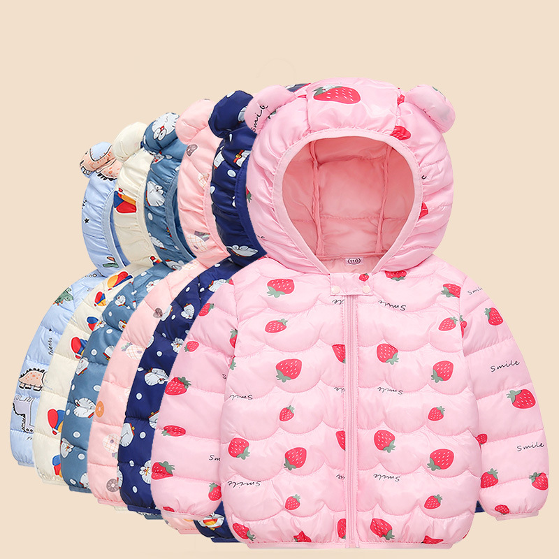2022 Autumn and winter new children's down cotton-padded jackets, small children's and baby ear-padded clothes, light and thin cotton-padded jackets for boys and girls