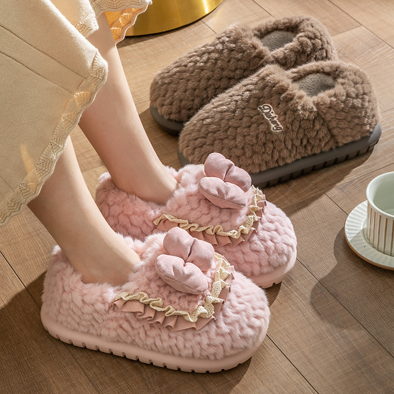 爆款棉拖鞋女冬季甜美蝴蝶结包跟棉拖鞋居家EVA踩屎感拖鞋批发