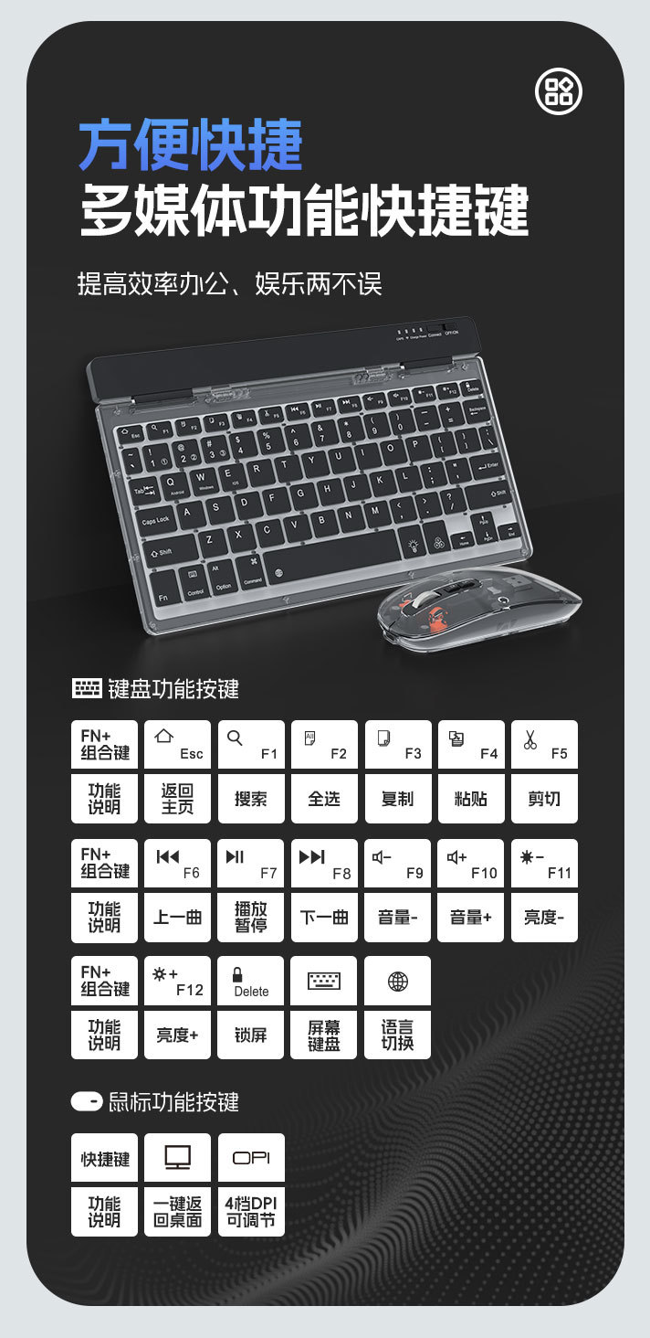 无线蓝牙键盘鼠标组合套装透明风静音可充电平板电脑外接键鼠组合详情7