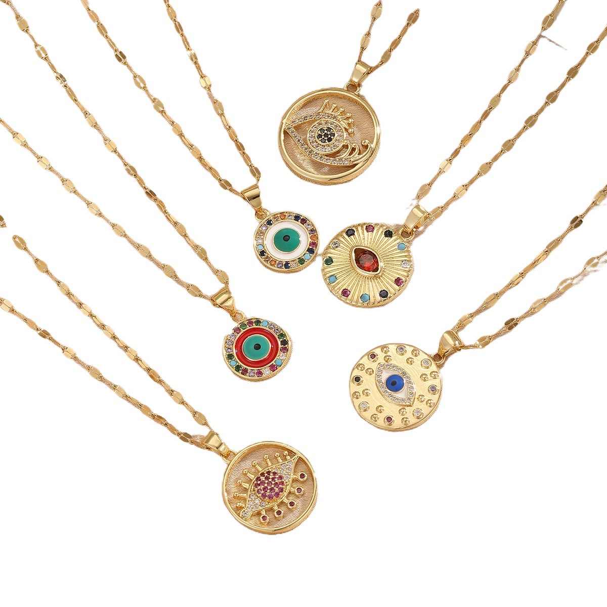 Cross-Border Europe And The United States Retro Copper Inlaid Color Zirconium Round Necklace Stainless Steel Chain All Women Accessories Devil's Eye Pendant Item Picture
