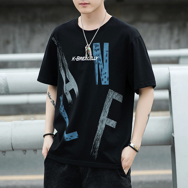 2023 Summer New Men's Korean-style fashionable pure cotton short-sleeved T-shirt, men's loose casual T-shirt, trendy brand half-sleeved T-shirt details Picture