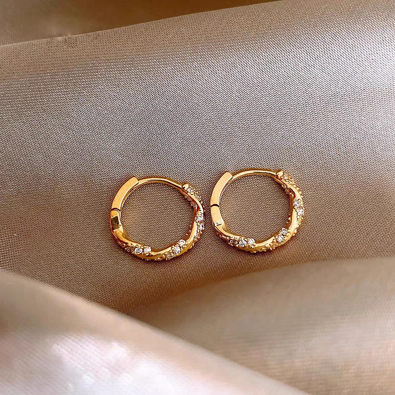 Simple Design Sense Diamond Ring Earrings Female 2024 New Temperament Fashion Exquisite Buckle Earrings Explosive Earrings