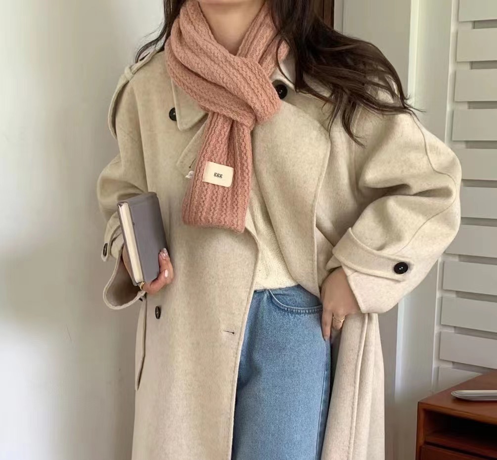 South Korea's New Solid Color Small Scarf Female Sweet Knitted Cross Bib Students All Take A Small Woolen Scarf Men And Women Specification drawing