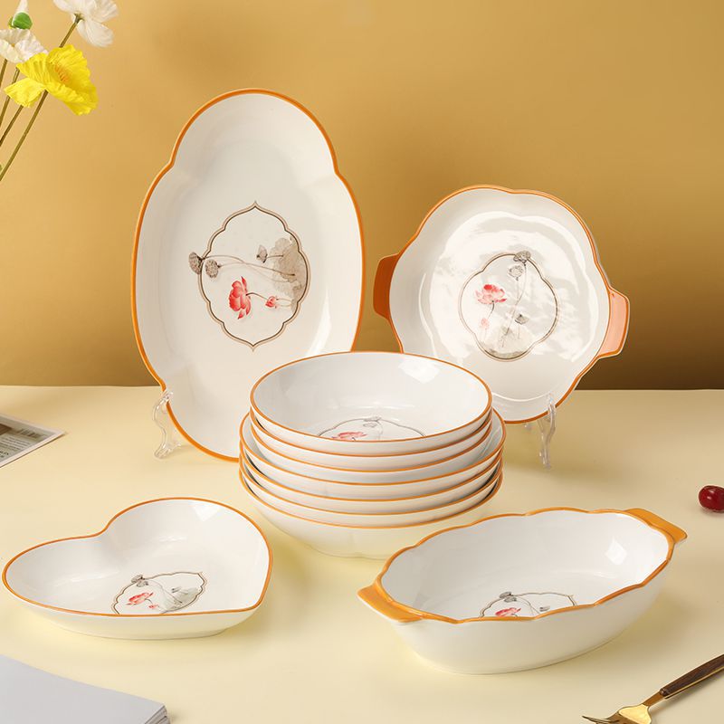 新中式轻奢家用陶瓷碗盘套装加厚防烫饭碗面碗菜盘烤盘烤碗餐具详情图2