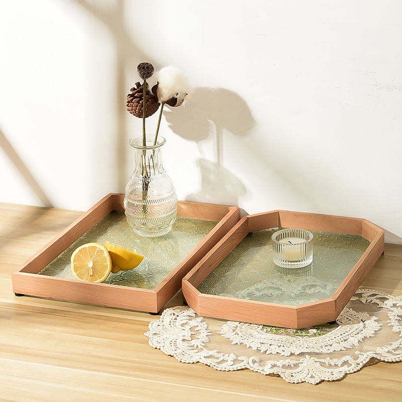 Cross-Border Begonia Embored Glass Tray Walnut Fruit Dessert Tray Rectangular Decoration Dessert Tea Tray Application Scenario