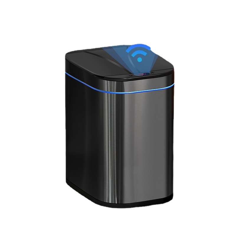 智能感应式垃圾桶家用客厅卧室不锈钢自动厕所卫生间厨房轻奢电动白底实物图