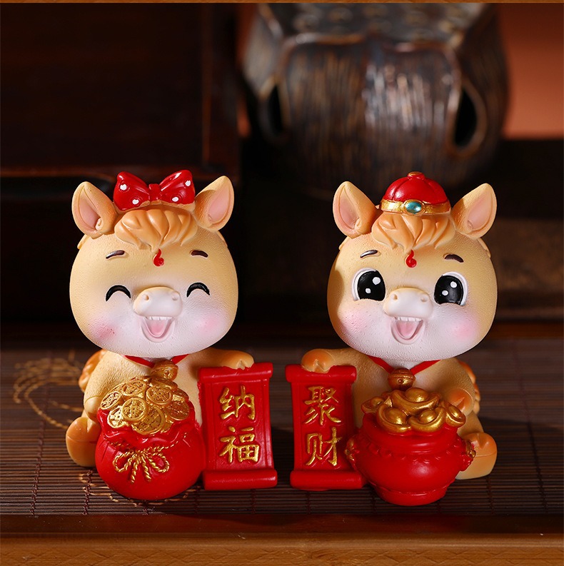 创意国潮马摇头摆件卡通公仔桌面装饰摆件新年年会车载摆件批发详情24