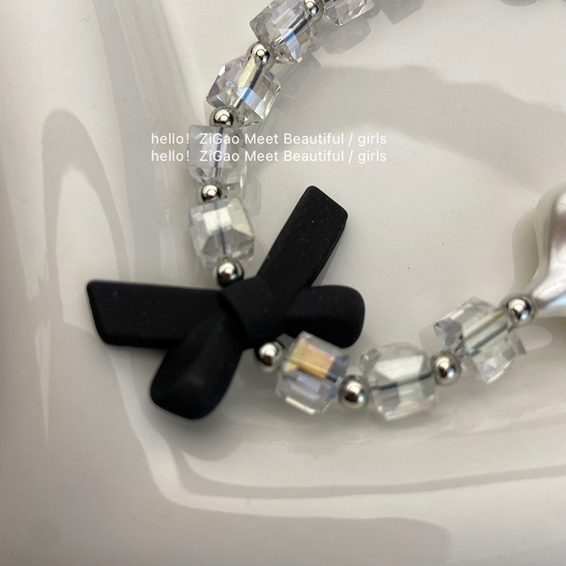 Creative Butterfly Love Mobile Phone Chain Black Bow Mobile Phone Case Pendant Plastic Square Beaded Mobile Phone Lanyard Specification drawing