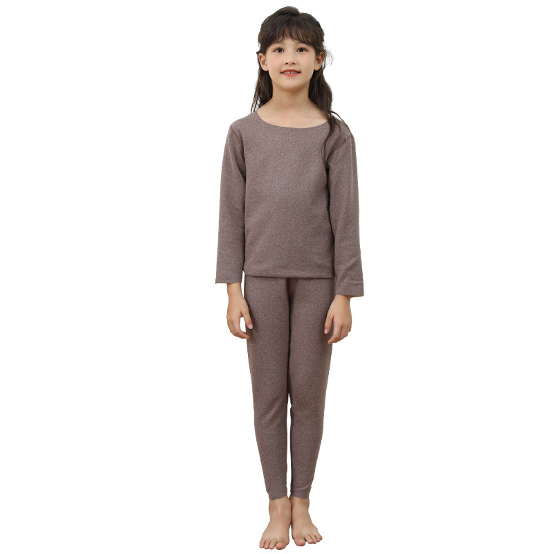 Autumn and winter children's thermal underwear set, AB side brushed seamless parent-child set, round-neck base layer shirt, slimming long Johns and long pants Item Picture