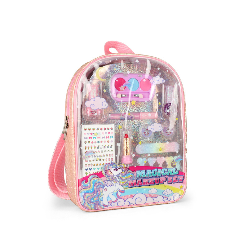 Cross-Border New Children's Cosmetics Toys Can Apply Nail Polish Eyeshadow Lipstick Princess Backpack Play House Set Item Picture