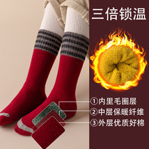 儿童袜子高筒秋冬季保暖毛圈袜纯色加绒加厚长筒袜涤棉小腿袜批发
