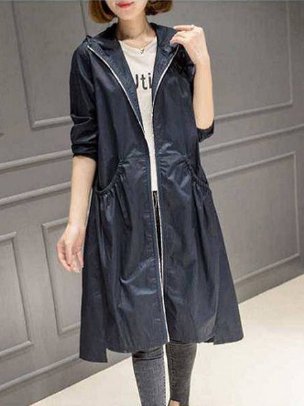 2024 Autumn New Hooded Mid-Length Over The Knee Thin Spring Women's Trench Coat Loose Large Size Coat Item Picture