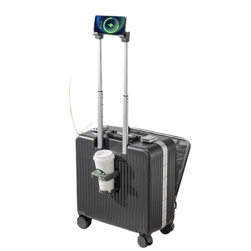 Factory-sold, popular 18-inch front-opening suitcase for both men and women, multi-functional suitcase with charging port and handle, carry-on suitcase Item Picture