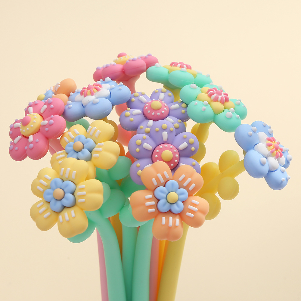 Zongfan Lovely Flower Shape Soft Silicone Pen Head Water Pen Cartoon Animation Neutral Pen Student Black Pen Wholesale details Picture