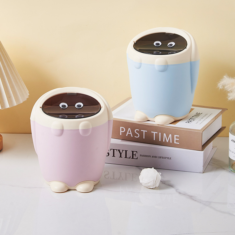 Songtai Home With Cartoon Cute Living Room Desktop Trash Can With Cover Office Clean Storage Bucket Small Paper Basket Wholesale