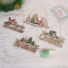 新款圣诞装饰品 创意木质彩绘圣诞小树装饰挂件 卡通圣诞节小木牌