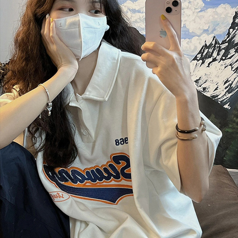 短袖t恤女夏女装特色上衣夏女设计感小众爱心可做纯棉款polo