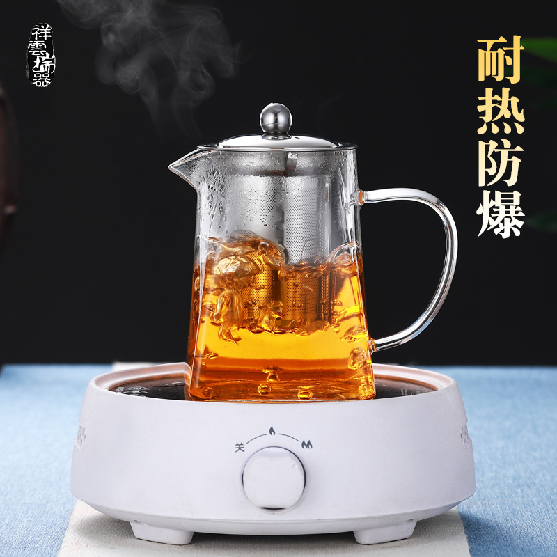 Heat-resistant glass teapot, single teapot, thickened filtering teapot, tea cups, tea sets, tea boiling utensils, electric ceramic stove details Picture